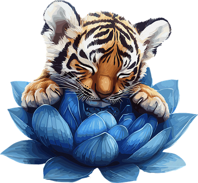 Cute Tiger Cub Blue Lotus Nature Tranquility Coffee Mug