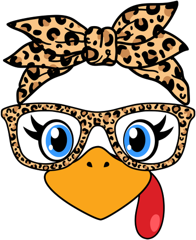 Cute Thanksgiving Leopard Print Bandana Glasses Turkey Girl Women's Sweatshirt