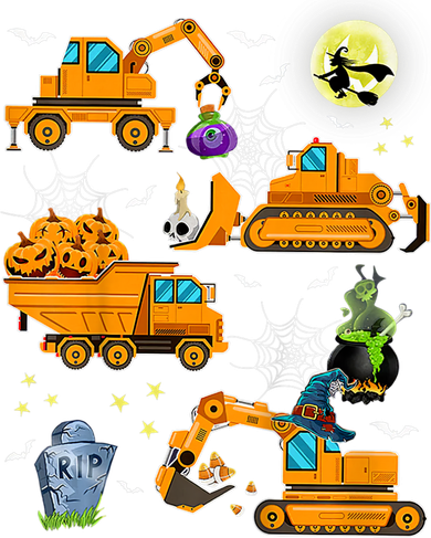 Construction Vehicle Halloween Crane Truck Pumpkin Boys Bucket Hat