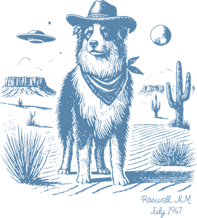 Dog Australian Shepherd Aussie Vintage Ufo Western Cowboy Women's Long Sleeve Shirt