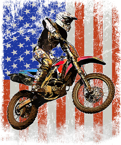 Dirt Bike American Flag Motocross Biker 4th Of July Mens Women's Long Sleeve Shirt