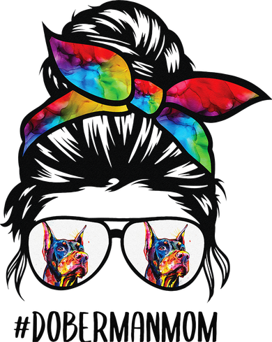 Doberman dog mom messy bun hair glasses Dobie Mom messy bun Kids T-Shirt
