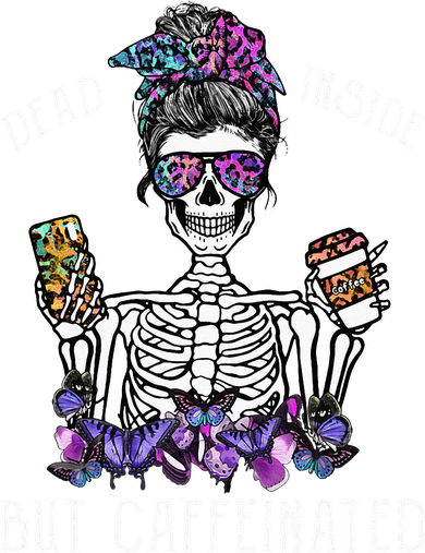 Dead Inside But Caffeinated Skeleton Flower Coffee Lover Mousepad