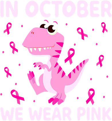 Dinosaur In October We Wear Pink Breast Cancer Boys Button