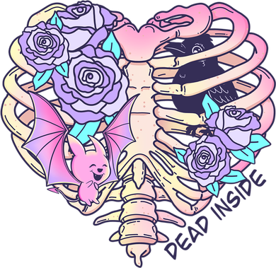 Dead Inside Pink Skeleton Chest Crow Heart Roses Halloween Gift Ceramic Ornament