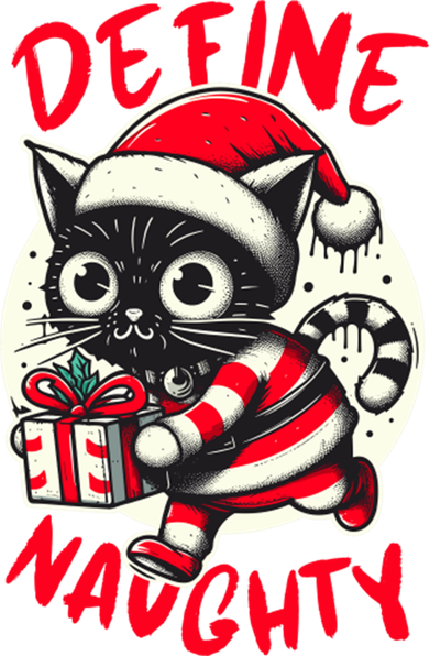 Define Naughty Funny Naughty Cat Christmas Button