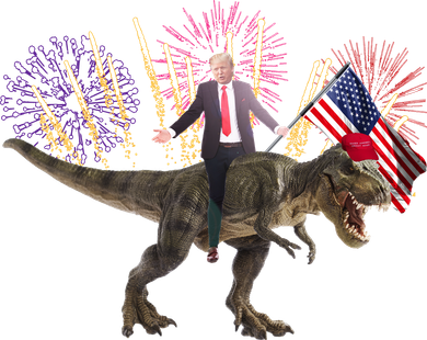 Patriotic Donald Trump On A Dinosaur Doggie Tank