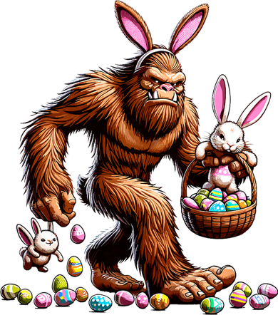 Easter Bigfoot With Bunny & Egg Basket Festive Celebration Bucket Hat