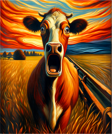 Expressionist Scream For Cow Lovers | Artistic Cow Women's Dry Zone Grid Polo