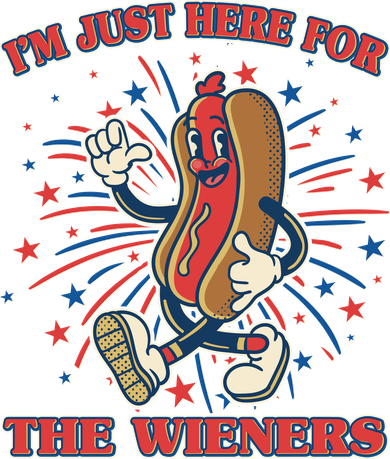 Funny 4th Of July Im Just Here For The Wieners Retro Cartoon Hotdog Kids Sweatshirt