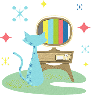 Funny Atomic Cat Watching Retro Television With Vintage Vib Mousepad