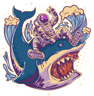 Funny Astronaut Riding Shark Button