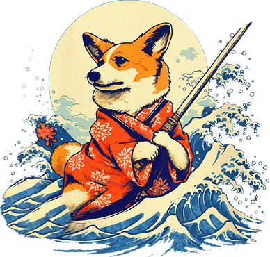 Funny Corgi Dog Japanese Grand Wave Ukiyoe Art Samurai Ninja Mousepad