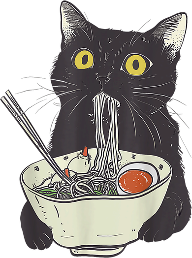 Funny Cat Eating Ramen Vintage Japanese Noodles Women's Long Sleeve Shirt