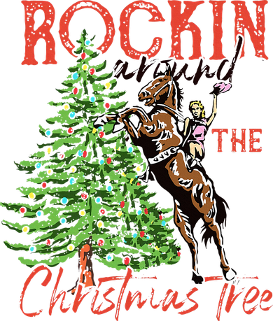 Funny Cowgirl Horsing Rocking Around Christmas Tree Western Button