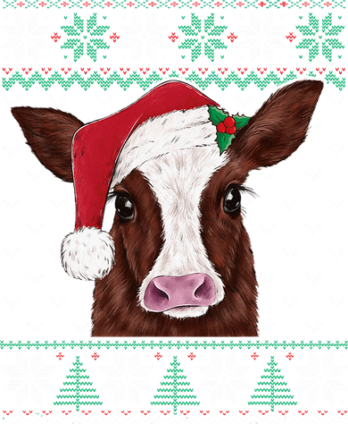 Festive Cow Pajama Set Adorable Christmas Sweater Design Women's V-Neck T-Shirt