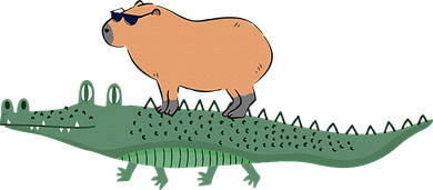 Funny Capybara Riding On A Crocodile Coaster