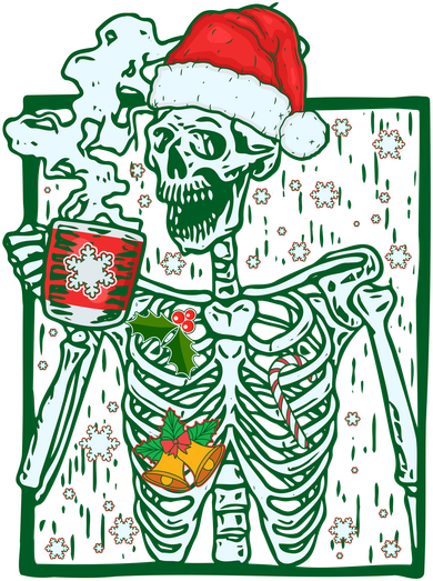 Funny Christmas Skeleton Enjoying Hot Chocolate Coffee Baby Bodysuit
