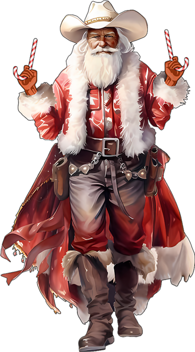 Funny Christmas Western Cowboy Santa Claus And Candy Cane Button