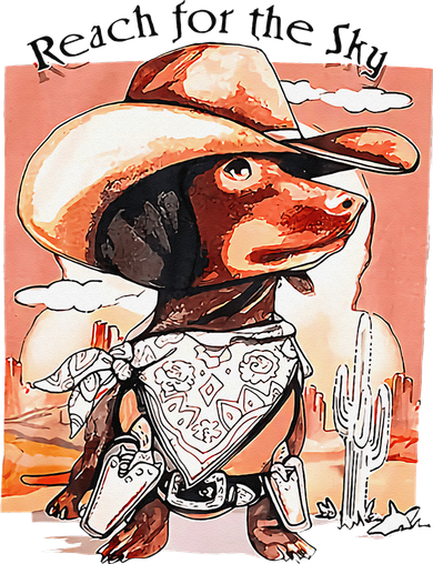 Funny Dachshund Dog Cow Hat Reach Sky Western Puppy Retro Women's Long Sleeve Shirt