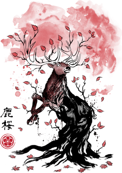 Fantasy Deer Tree Japanese Style Art Picture Painting Kids T-Shirt