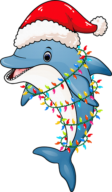 Festive Dolphin with Christmas Lights Hat