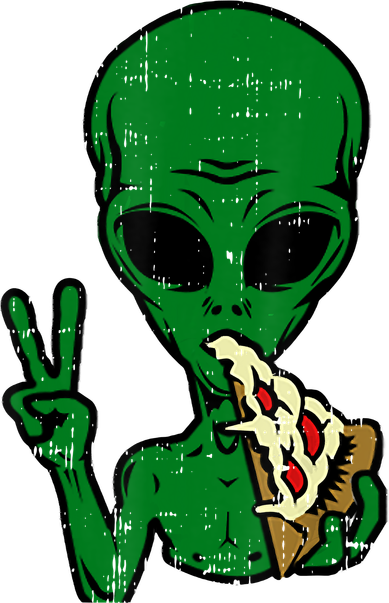 Funny Green Alien Eat Pizza Say Hi Aliens Picture Baby Bodysuit