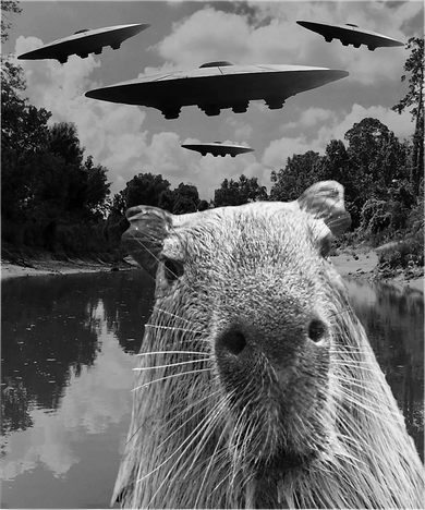Funny Graphic Capybara Selfie With Ufos Weird Long Sleeve Shirt