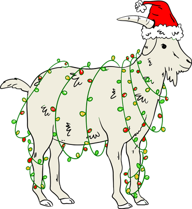 Funny Goat In Tangled Christmas Lights Santa Claus Hat Toddler Long Sleeve