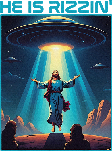 Funny Jesus Rizzin Easter Ufo Alien Abduction Space Christ Women's T-Shirt