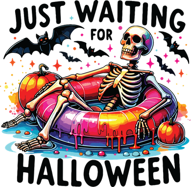 Funny Just Waiting For Halloween Skeleton Spooky Vibe Summer Hooded Wearable Blanket