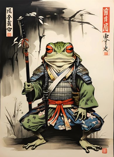 Frog Japanese Woodblock Button