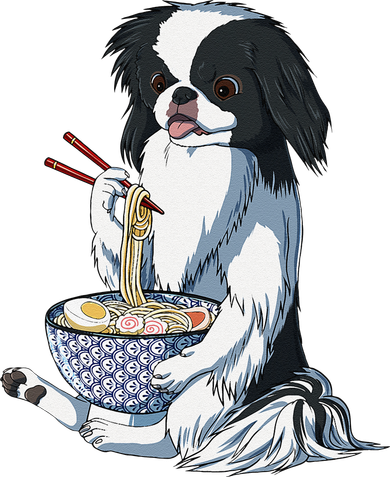 Funny Kawaii Dog Eats Ramen Noodles Japanese Chin Button