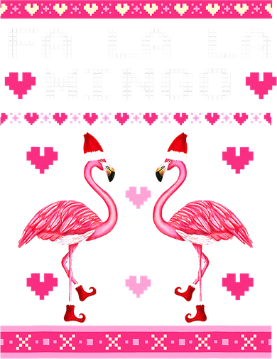 Fa la la Mingo Cute Pink Flamingo Santa Hat Merry Christmas Women's Long Sleeve Shirt