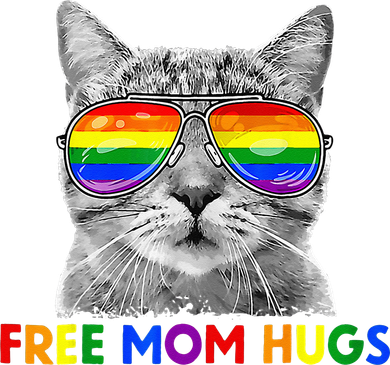 Free Mom Hugs Purride Proud Ally Cat Rainbow Flag LGBT Pride Kids T-Shirt