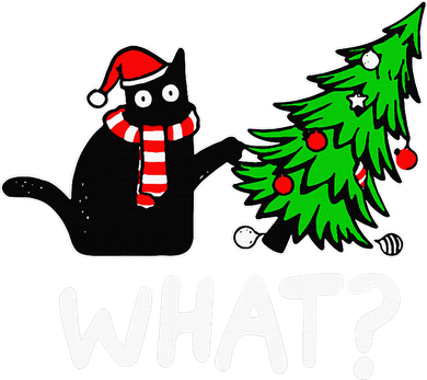 Funny Naughty Black Cat Pushing Christmas Tree Over Cat What Women's Long Sleeve Shirt