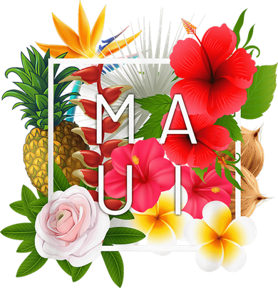 Flowers of Maui Word Art - Hawaiian Island Souvenir Button
