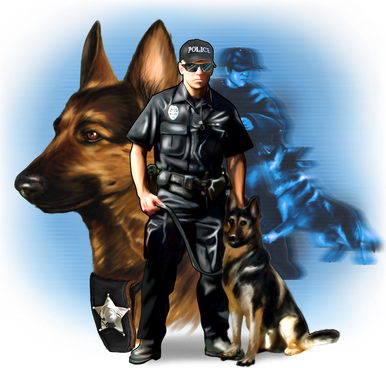 K-9 With Police Officer Silhouette  Baby Bodysuit
