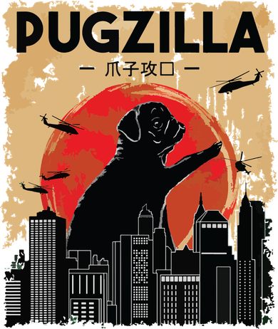 Funny Pug Pugzilla Funny Dog Pug Kids T-Shirt