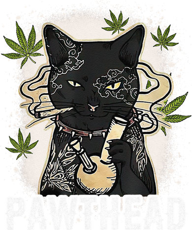 Funny Pawthead Weed Cat Smoking High Cannabis Cat 420 Stoner T-Shirt