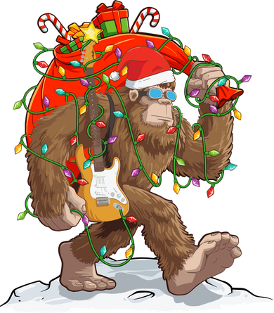 Funny Santa Bigfoot Christmas Lights Rock Sasquatch Believe Women's T-Shirt