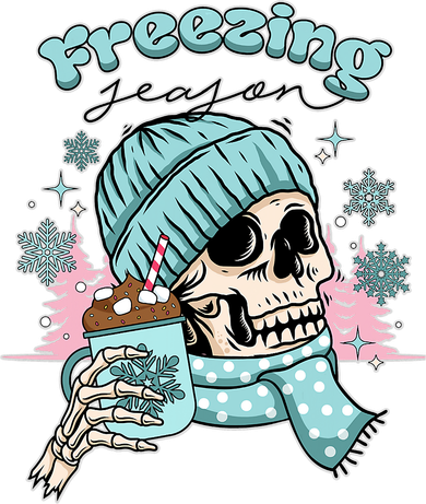 Freezing Season Skeleton Drinking Coffee Funny Winter Doddie Hoodie