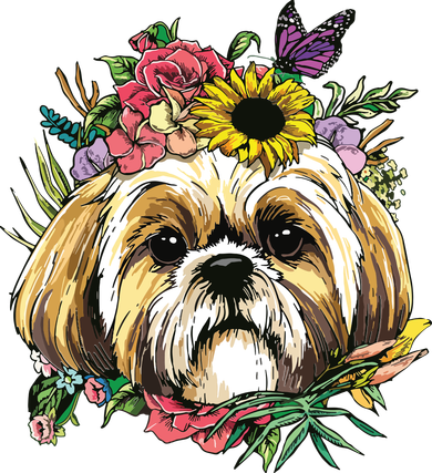 Floral Shih Tzu Dog Spring Nature Shih Tzu Lovers Kids T-Shirt