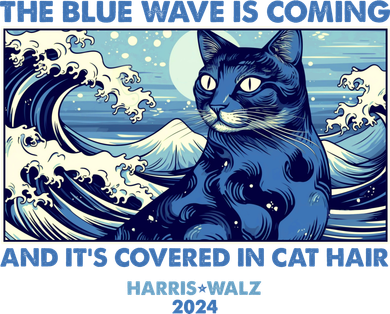 Funny The Blue Wave Is Coming And Its Covered In Cat Hair Harris Walz 2024 Kids Sweatshirt