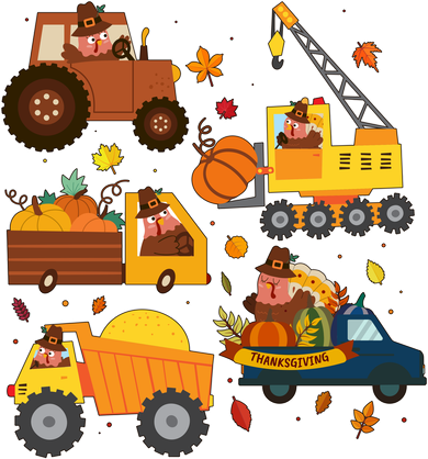 Funny Thanksgiving Turkeys Construction Vehicles Kids Hoodie