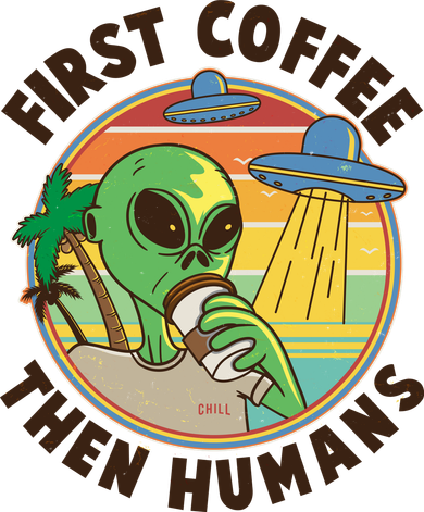 Funny Vintage First Coffee Then Human Alien Coffee Lover Golf Towel