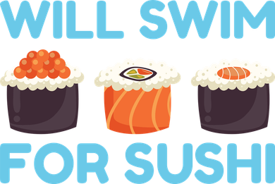 Funny Will Swim For Sushi Graphic Plus Size Shirt For Girl Boy Unisex Santa Hat