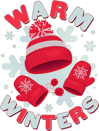Festive Warm Winter Knit Hat And Gloves Women's Long Sleeve Shirt