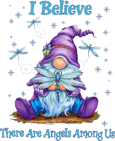 Gnome I Believe There Are Angels Among Us Dragonfly Bucket Hat