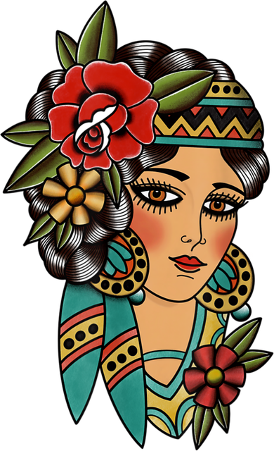 Gypsy Lady Head American Traditional Tattoo Design Toddler Hoodie
